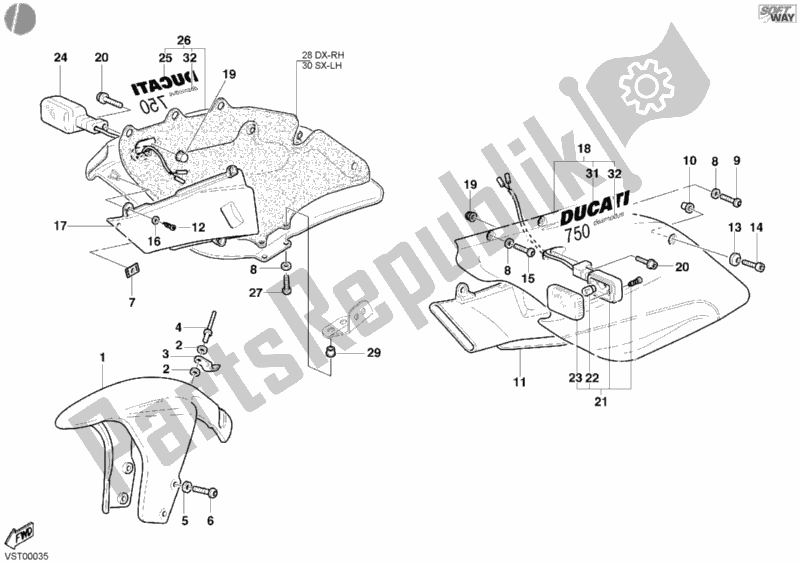 Todas as partes de Meia Carenagem do Ducati Supersport 750 SS 2002